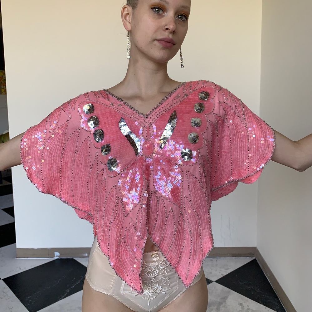 Rare 70’s sequin butterfly top
